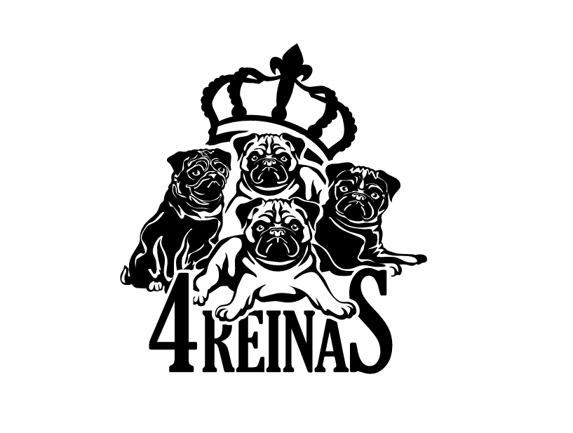 Cuatro perritas con una corona y el nombre 4 Reinas